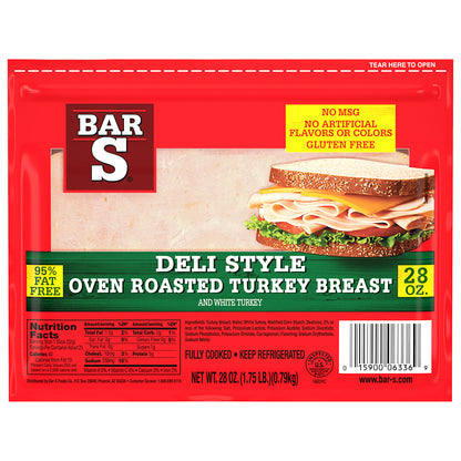 Bar-S Deli Style Oven Roasted Turkey Breast Lunch Meat, 25 Slices Per Package, 28 Ounce Pack