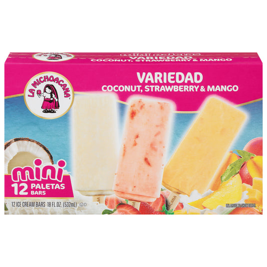 La Michoacana Coconut, Strawberry & Mango Ice Cream Bars Mini 12 ea