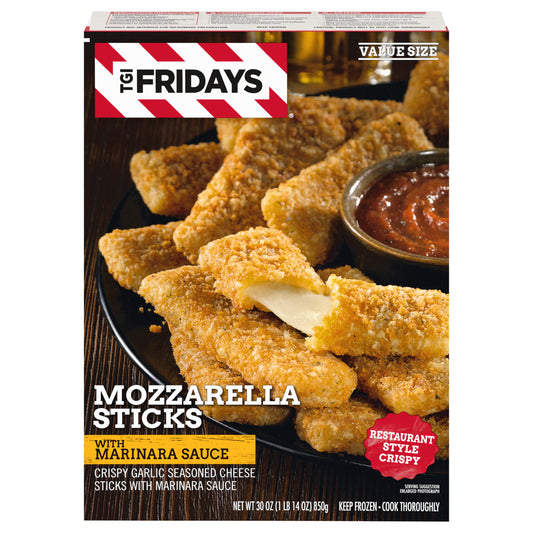 TGI Fridays Mozzarella Sticks Value Size Frozen Snacks with Marinara Sauce, 30 oz Box