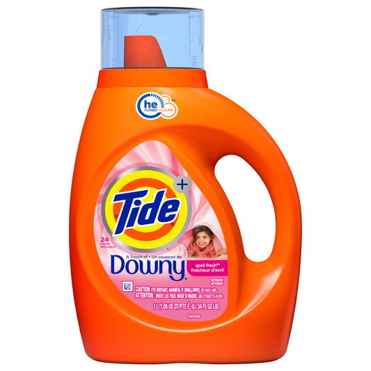 Tide Plus A Touch of Downy Liquid Laundry Detergent, April Fresh Scent, 34 fl oz, 24 Loads, HE Compatible