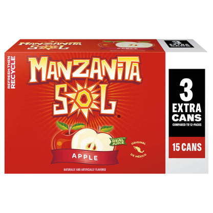Manzanita Sol Soda Apple Naturally & Artificially Flavored 12 Fl Oz, 15 Count