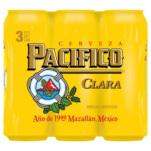 Pacifico Clara Mexican Lager Beer, 3 pk 24 fl oz Cans, 4.4% ABV