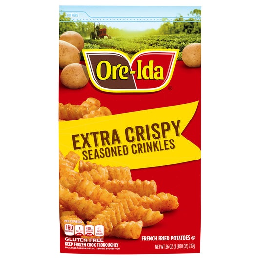 Ore-Ida Extra Crispy Seasoned Crinkles French Fries Fried Frozen Potatoes, 26 oz Bag