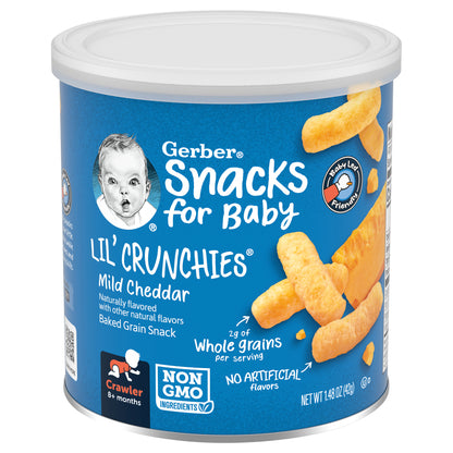 Gerber Snacks for Baby Lil' Crunchies Baked Corn Snack Mild Cheddar 1.48 oz Snacks Canister