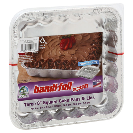Handi-Foil 3 Pack Square Cake Pans & Lids 3 ea