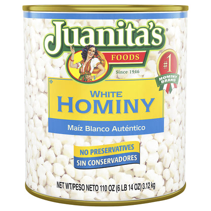 Juanita's Foods White Hominy, Canned Hominy, 110 oz