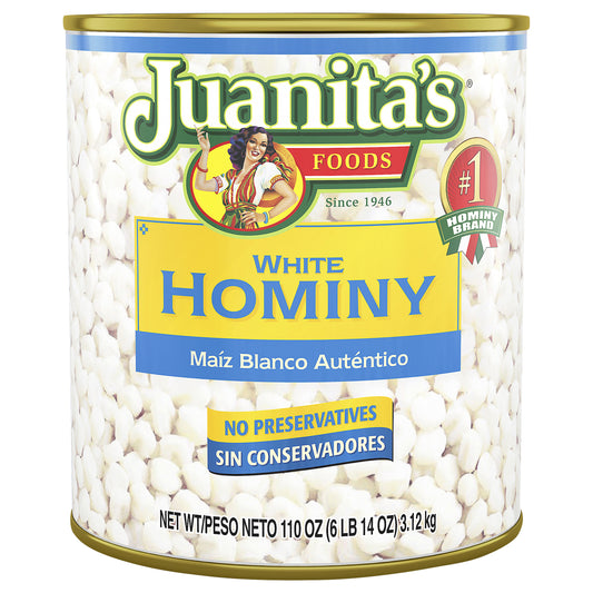 Juanita's Foods White Hominy, Canned Hominy, 110 oz