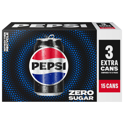 Pepsi Zero Sugar Soda Cola 12 Fl Oz 15 Count