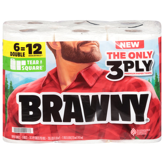 Brawny Tear-A-Square White 3-Ply Double Rolls Paper Towels 6 Rolls