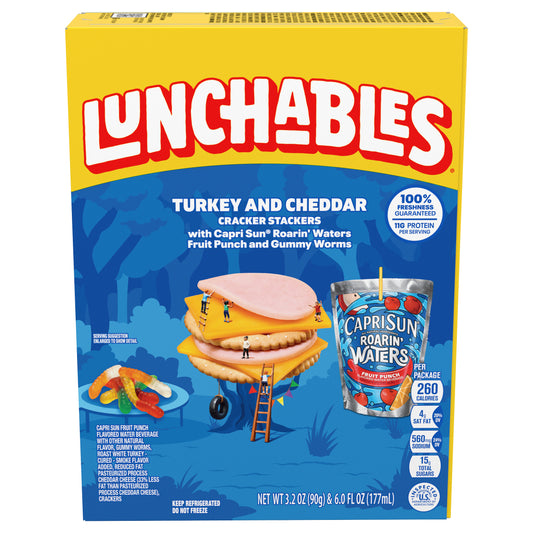 Lunchables Turkey and Reduced Fat Cheddar Cracker Stackers with Gummy Worms and Capri Sun 100% Juice Fruit Punch, 9.2 oz Box