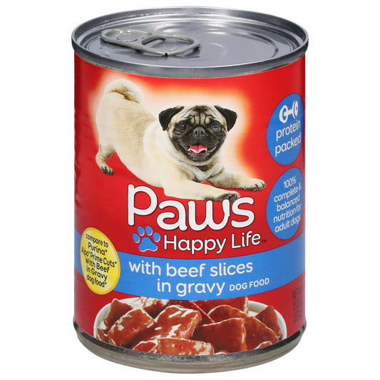 Paws Happy Life Dog Food with Beef Slices in Gravy 13.2 oz