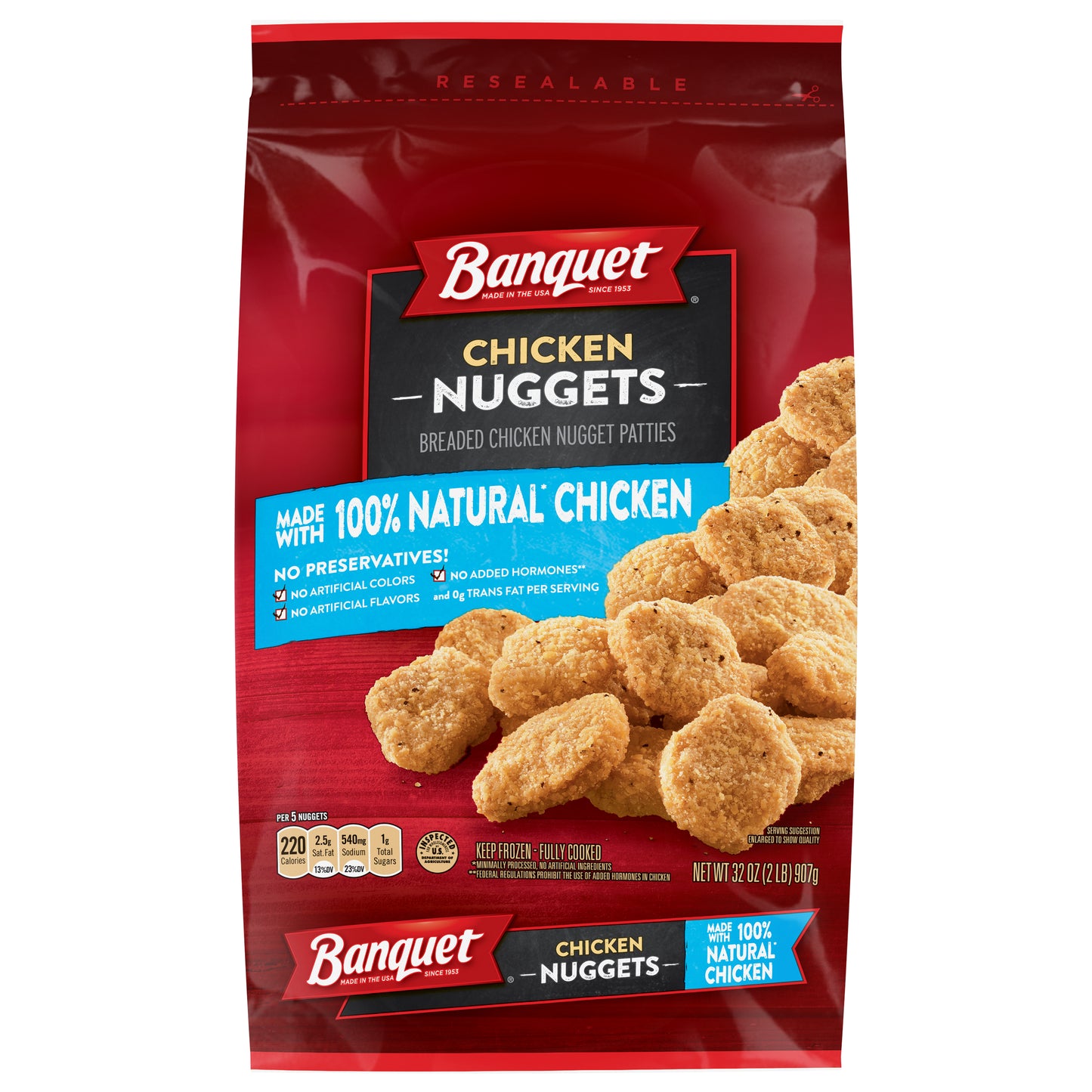 Banquet Frozen Chicken Nuggets Made With 100% Natural* Chicken, 32 oz.
