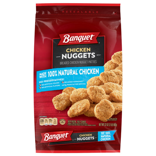 Banquet Frozen Chicken Nuggets Made With 100% Natural* Chicken, 32 oz.