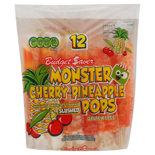 Budget Saver Slushed Gluten Free Cherry-Pineapple Monster Pops 12 - 3 fl oz Pops