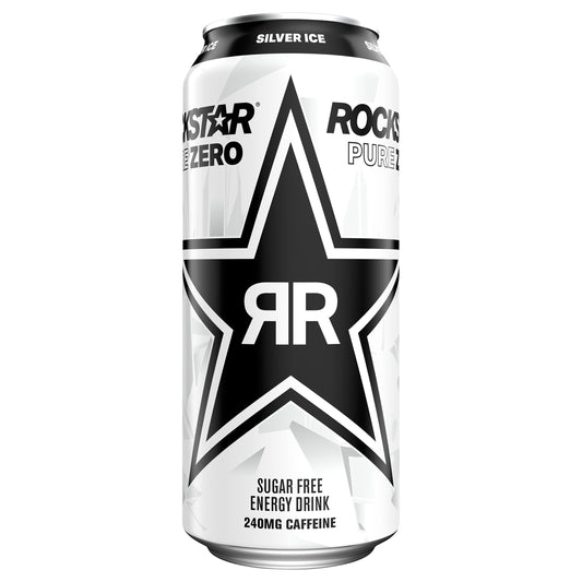 Rockstar Pure Zero Sugar Free Energy Drink Silver Ice Grapefruit 16 Fl Oz Can