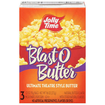 Jolly Time Blast O Butter Ultimate Theatre Style Butter Microwave Popcorn 3 - 3.2 oz Bags