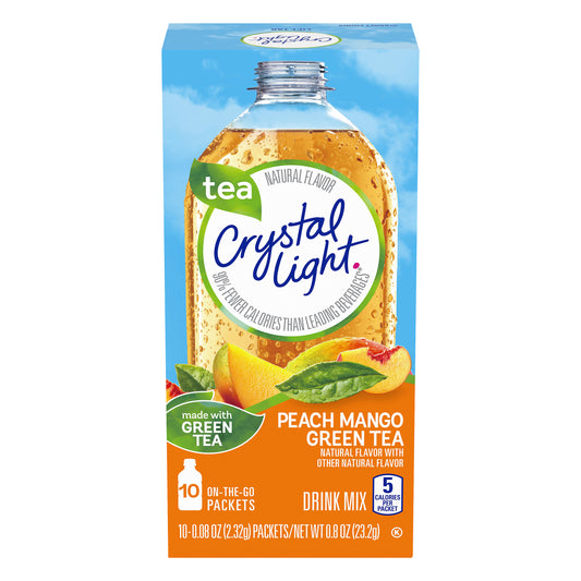 Crystal Light Peach Mango Green Tea Naturally Flavored Powdered Drink Mix, 10 ct On-the-Go-Packets
