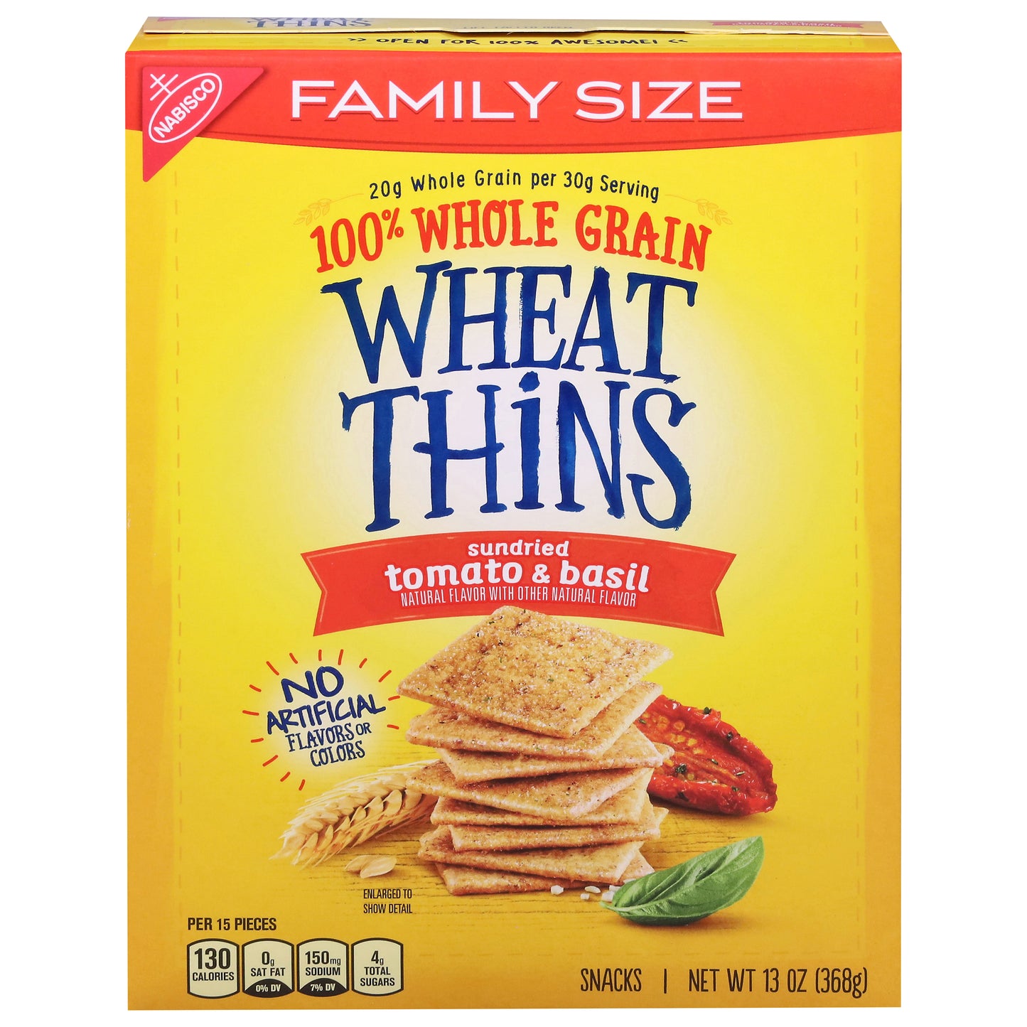 Wheat Thins 100% Whole Grain Sundried Tomato & Basil Family Size Snacks 13 oz