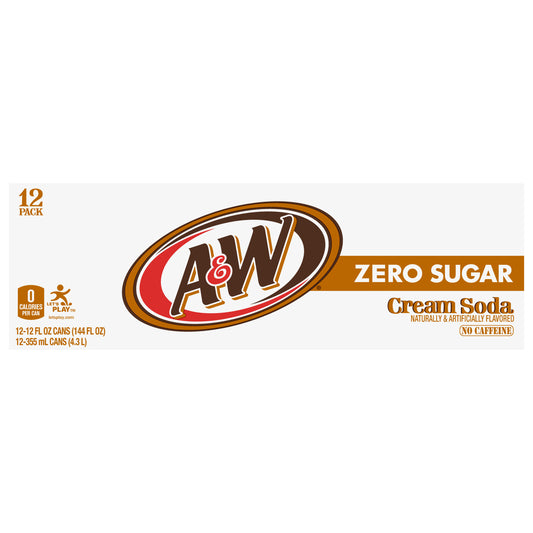 A&W 12 Pack Zero Sugar Cream Soda 12-12 fl oz Can