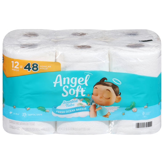 Angel Soft 2-Ply Scented Tube Fresh Ocean Breeze Bathroom Tissue Mega 12 ea
